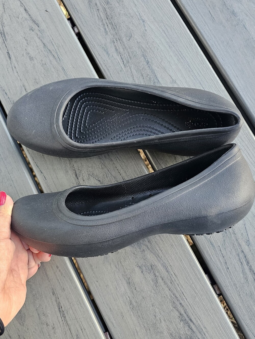 Crocs Ballet Black Slip On Flats Work Shoes Kadee Lina Style Womens 9 Black - Picture 1 of 5
